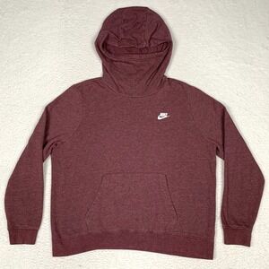 Nike Sportswear Fleece Funnel-Neck Pullover Hoodie Womens XL Burgundy Pocket